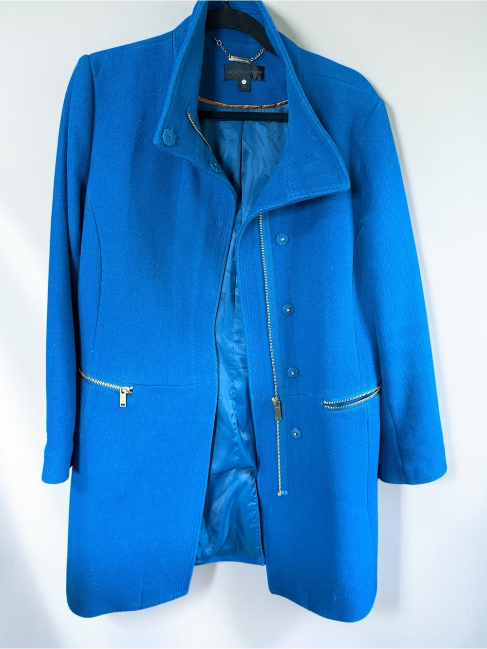 Worthington Coat Large Cobalt Blue Tailored Fall Winter Long Jacket